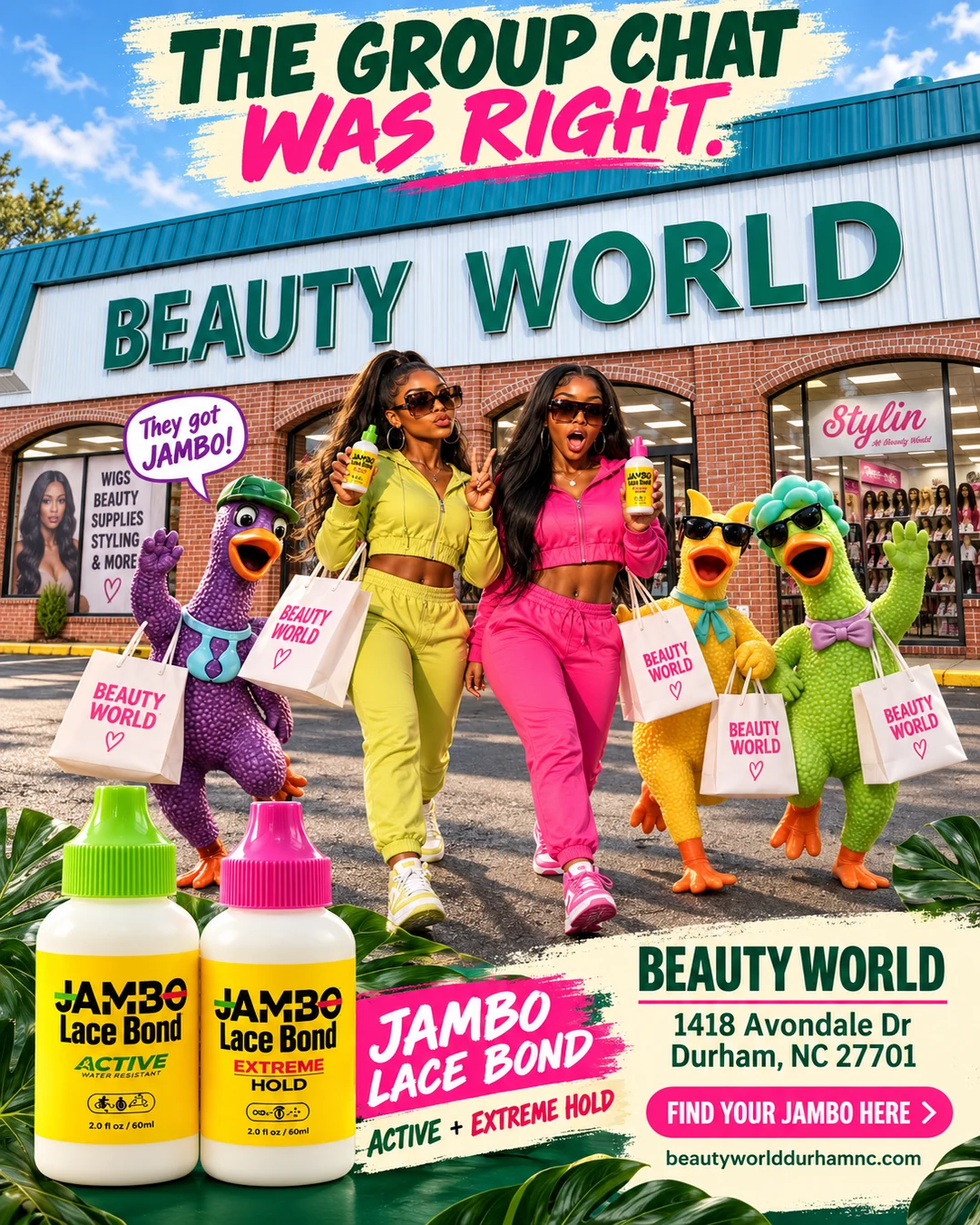 JAMBO Lace Bond Active and Extreme Hold at Beauty World in Durham, North Carolina